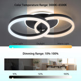 LED Deckenlampe Wohnzimmer 50cm 2-Ringe Design, 36W Deckenleuchte Moderne mit Fernbedienung Dimmbar, aus Metall+Acryl,Mit Nachtlicht Memory-Funktion, für Schlafzimmer, Esszimmer, Büro,Schwarz