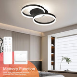 LED Deckenlampe Wohnzimmer 50cm 2-Ringe Design, 36W Deckenleuchte Moderne mit Fernbedienung Dimmbar, aus Metall+Acryl,Mit Nachtlicht Memory-Funktion, für Schlafzimmer, Esszimmer, Büro,Schwarz