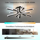 Deckenleuchte Wohnzimmer 40W Blume-Design, LED Deckenlampe Dimmbar 2800-6000K Stufenlos mit Fernbedienung/Memory-Funktion, Moderne Deckenbeleuchtung für Schlafzimmer Küche, Schwarz