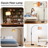 Bogenlampe mit Fernbedienung | Wohnzimmer Stehlampe Dimmbar | Inklusive LED E27 I Braun Stoffschirm 33 cm I Fußschalter I Bogenleuchte Vintage geeignet für Schlafzimmer, Hotel [Energieklasse E]