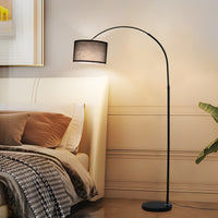 ANTENLICHT LUNA Bogenlampe Wohnzimmer Stehlampe I Inklusive LED E27 I Stoffschirm 33 cm Schwarz I Fußschalter I Bogenleuchte Vintage geeignet für Schlafzimmer, Hotel