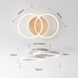 LED Deckenlampe Wohnzimmer 50cm 2-Ringe Design, 36W Deckenleuchte Moderne mit Fernbedienung Dimmbar, aus Metall+Acryl, mit Speicherfunktion, für Schlafzimmer Esszimmer Büro, Weiß+holz