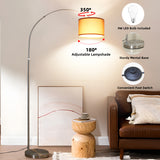 Bogen Stehlampe mit Braunem Stoffschirm 33 cm | Fußschalter & E27 LED 3000K | Stehleuchte Silber für Wohnzimmer, Schlafzimmer, Hotel [Energieklasse E]