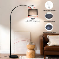 ANTENLICHT LUNA Bogenlampe Wohnzimmer Stehlampe I Inklusive LED E27 I Stoffschirm 33 cm Schwarz I Fußschalter I Bogenleuchte Vintage geeignet für Schlafzimmer, Hotel