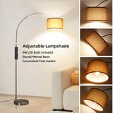 ANTENLICHT Bogenlampe mit Fernbedienung | Wohnzimmer Stehlampe Dimmbar | Inklusive LED E27 I Braun Stoffschirm 33 cm I I Bogenleuchte Silber Vintage geeignet für Schlafzimmer, Hotel