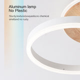 LED Deckenlampe Wohnzimmer 50cm 2-Ringe Design, 36W Deckenleuchte Moderne mit Fernbedienung Dimmbar, aus Metall+Acryl, mit Speicherfunktion, für Schlafzimmer Esszimmer Büro, Weiß+holz
