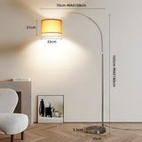 Bogen Stehlampe mit Braunem Stoffschirm 33 cm | Fußschalter & E27 LED 3000K | Stehleuchte Silber für Wohnzimmer, Schlafzimmer, Hotel [Energieklasse E]