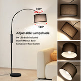 Bogenlampe mit Fernbedienung Schwarz | Wohnzimmer Stehlampe Dimmbar | Inklusive LED E27 I Braun Stoffschirm 33 cm I Fußschalter I Bogenleuchte Vintage geeignet für Schlafzimmer, Hotel [Energieklasse E]