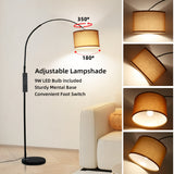 Bogenlampe mit Fernbedienung | Wohnzimmer Stehlampe Dimmbar | Inklusive LED E27 I Braun Stoffschirm 33 cm I Fußschalter I Bogenleuchte Vintage geeignet für Schlafzimmer, Hotel [Energieklasse E]