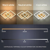 LED Deckenlamape Wohnzimmer Modern Geometrisch, 40W Wohnzimmerlampe mit Fernbedienung Stufenlos Dimmbar 3000-6500K, Deckenleuchte aus Metall für Wohnzimmer Schlafzimmer, Weiß mit Holz [Energieklasse F]