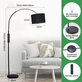Bogenlampe mit Fernbedienung Schwarz | Wohnzimmer Stehlampe Dimmbar | Inklusive LED E27 I Braun Stoffschirm 33 cm I Fußschalter I Bogenleuchte Vintage geeignet für Schlafzimmer, Hotel [Energieklasse E]