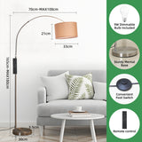 ANTENLICHT Bogenlampe mit Fernbedienung | Wohnzimmer Stehlampe Dimmbar | Inklusive LED E27 I Braun Stoffschirm 33 cm I I Bogenleuchte Silber Vintage geeignet für Schlafzimmer, Hotel