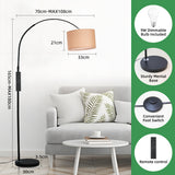 Bogenlampe mit Fernbedienung | Wohnzimmer Stehlampe Dimmbar | Inklusive LED E27 I Braun Stoffschirm 33 cm I Fußschalter I Bogenleuchte Vintage geeignet für Schlafzimmer, Hotel [Energieklasse E]