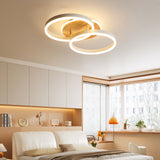 LED Deckenlampe Wohnzimmer 50cm 2-Ringe Design, 36W Deckenleuchte Moderne mit Fernbedienung Dimmbar, aus Metall+Acryl, mit Speicherfunktion, für Schlafzimmer Esszimmer Büro, Weiß+holz