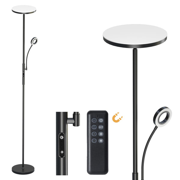 Stehlampe Dimmbar 4200LM, 3000-6000K Stehlampe Wohnzimmer, Deckenfluter LED Dimmbare mit Fernbedienung & Touch-Steuerung, Stehleuchte Leselampe für Schlafzimmer Büro Höhle, Schwarz