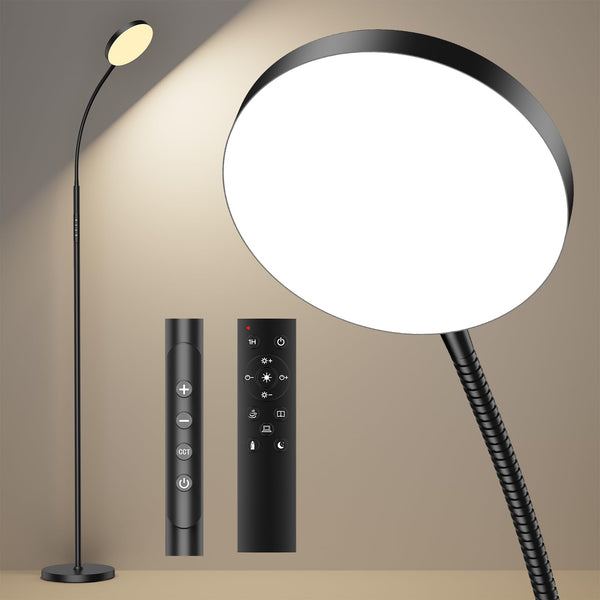 ANTENLICHT NOVA Stehlampe LED | Sofa stehlampe dimmbar mit Fernbedienung | 4 Farbtemperaturen & 4 Helligkeiten | 30 Min & 1 Stunden Timer | 18W Stehleuchte Schwarz für Schlafzimmer, Wohnzimmer, Büro [Energieklasse E]