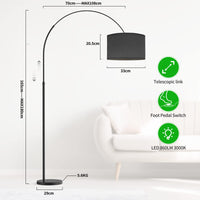 Modlicht Bogenlampe Wohnzimmer Stehlampe JASMIN I Inklusive LED E27 I Schwarzer Stoffschirm 33 cm I Fußschalter I Bogenleuchte Vintage geeignet für Schlafzimmer, Hotel