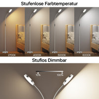 ANTENLICHT NOVA Stehlampe LED | Sofa stehlampe dimmbar mit Fernbedienung | 4 Farbtemperaturen & 4 Helligkeiten | 30 Min & 1 Stunden Timer | 18W Stehleuchte Silber für Schlafzimmer, Wohnzimmer, Büro [Energieklasse E]