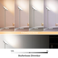 Deckenfluter LED Dimmbar Silber 30W, Stehlampe Dimmbar mit 6 Szenemodi, 3000K-6000K Stehleuchte Wohnzimmer mit Fernbedienung&Touch Steuerung, Standlampe LED für Schlafzimmer, Büro