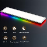 Amdelne LED Panel Deckenleuchte 100x25cm, 3000-6500K + RGB Deckenleuchte Dimmbar, 30W+4W Deckenlampe Lang Flach mit Fernbedienung Nachtlicht Memory-Funktion für Wohnzimmer Schlafzimmer Büro küche