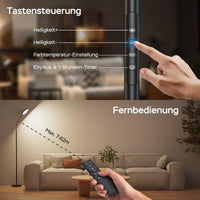 ANTENLICHT NOVA Stehlampe LED | Sofa stehlampe dimmbar mit Fernbedienung | 4 Farbtemperaturen & 4 Helligkeiten | 30 Min & 1 Stunden Timer | 18W Stehleuchte Schwarz für Schlafzimmer, Wohnzimmer, Büro [Energieklasse E]