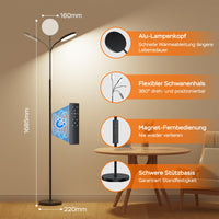 ANTENLICHT NOVA Stehlampe LED | Sofa stehlampe dimmbar mit Fernbedienung | 4 Farbtemperaturen & 4 Helligkeiten | 30 Min & 1 Stunden Timer | 18W Stehleuchte Schwarz für Schlafzimmer, Wohnzimmer, Büro [Energieklasse E]