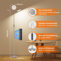 ANTENLICHT NOVA Stehlampe LED | Sofa stehlampe dimmbar mit Fernbedienung | 4 Farbtemperaturen & 4 Helligkeiten | 30 Min & 1 Stunden Timer | 18W Stehleuchte Silber für Schlafzimmer, Wohnzimmer, Büro [Energieklasse E]