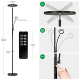 Stehlampe Dimmbar 4200LM, 3000-6000K Stehlampe Wohnzimmer, Deckenfluter LED Dimmbare mit Fernbedienung & Touch-Steuerung, Stehleuchte Leselampe für Schlafzimmer Büro Höhle, Schwarz