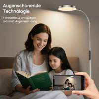 ANTENLICHT NOVA Stehlampe LED | Sofa stehlampe dimmbar mit Fernbedienung | 4 Farbtemperaturen & 4 Helligkeiten | 30 Min & 1 Stunden Timer | 18W Stehleuchte Silber für Schlafzimmer, Wohnzimmer, Büro [Energieklasse E]