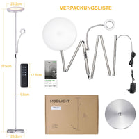Modlicht 35W Stehlampe LED Dimmbar Silber, 4200LM Deckenfluter LED mit Leselampe, 3000-6000K LED Stehlampe Wohnzimmer mit Fernbedienung & Touch-Steuerung, Stehlampe Leselampe für Schlafzimmer Büro