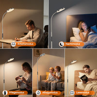 ANTENLICHT NOVA Stehlampe LED | Sofa stehlampe dimmbar mit Fernbedienung | 4 Farbtemperaturen & 4 Helligkeiten | 30 Min & 1 Stunden Timer | 18W Stehleuchte Silber für Schlafzimmer, Wohnzimmer, Büro [Energieklasse E]