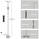 Deckenfluter LED Dimmbar Silber 30W, Stehlampe Dimmbar mit 6 Szenemodi, 3000K-6000K Stehleuchte Wohnzimmer mit Fernbedienung&Touch Steuerung, Standlampe LED für Schlafzimmer, Büro