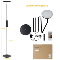 Deckenfluter LED Dimmbar Schwarz 30W, Stehlampe Wohnzimmer mit 6 Szenemodi, 3000K-6000K Stehleuchte Dimmbar mit Fernbedienung&Touch Steuerung, Standlampe LED für Schlafzimmer, Büro