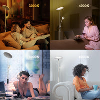 Modlicht 35W Stehlampe LED Dimmbar Silber, 4200LM Deckenfluter LED mit Leselampe, 3000-6000K LED Stehlampe Wohnzimmer mit Fernbedienung & Touch-Steuerung, Stehlampe Leselampe für Schlafzimmer Büro