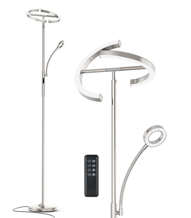 Dimmbare LED Stehlampe Mit Touch, Silber – 140 Cm Hoch, Schwenkbarer Spot, 21W, 3000K