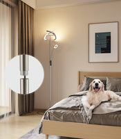 Anten Stehlampe Dimmbar LED KAKA- | Silber-Stehleuchte 20W mit flexibler 7W Leselampe | Modern deckenfluter mit fernbedienung 2500LM mit 4 Farbtemperatur für Wohnzimmer, Schlafzimmer, Büro, Hotel [Energieklasse F]