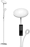Anten København| Stehlampe LED Dimmbar 30W Deckenfluter mit Verstellbare 5W Leselampe,Touch Stehleuchte,Modern Standleuchte ,für Wohnzimmer Schlafzimmer Büro,Silber-Grau